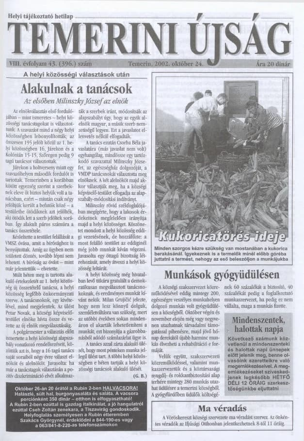 Temerini Újság, 8. évf. 2002. október 24. 43. sz.