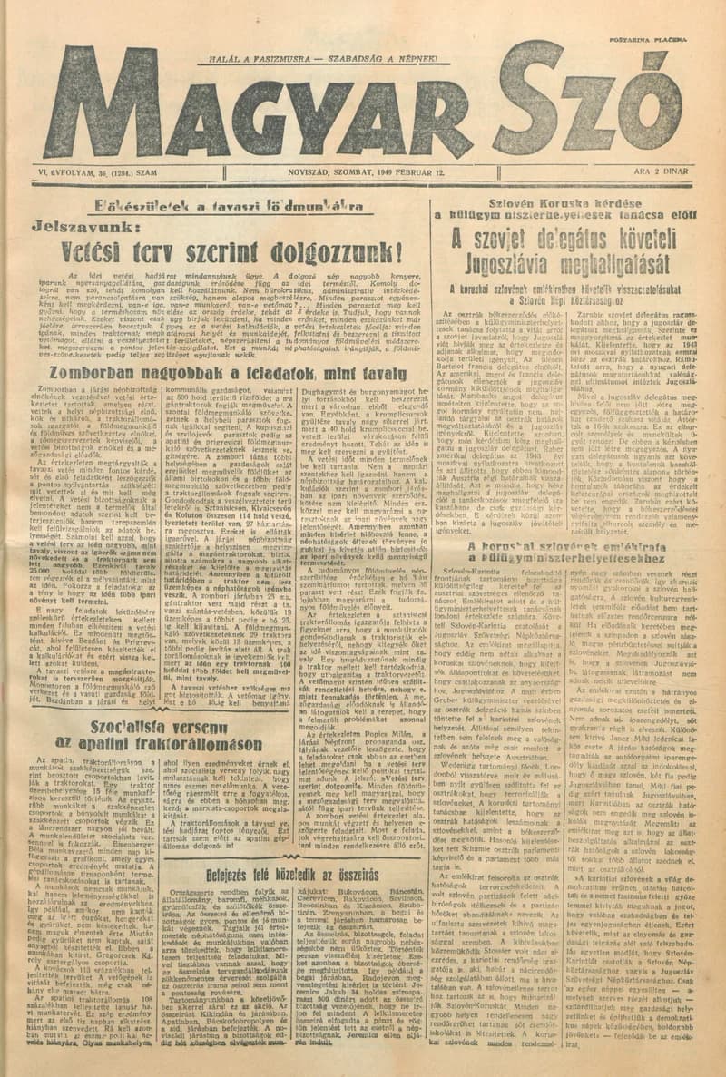 Magyar Szó, 6. évf. 1949. február 12. 36. sz. 1–4. oldal