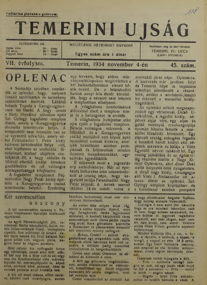 Temerini Újság 1928-1944, 7. évf. 1934. november 4. 45. sz.