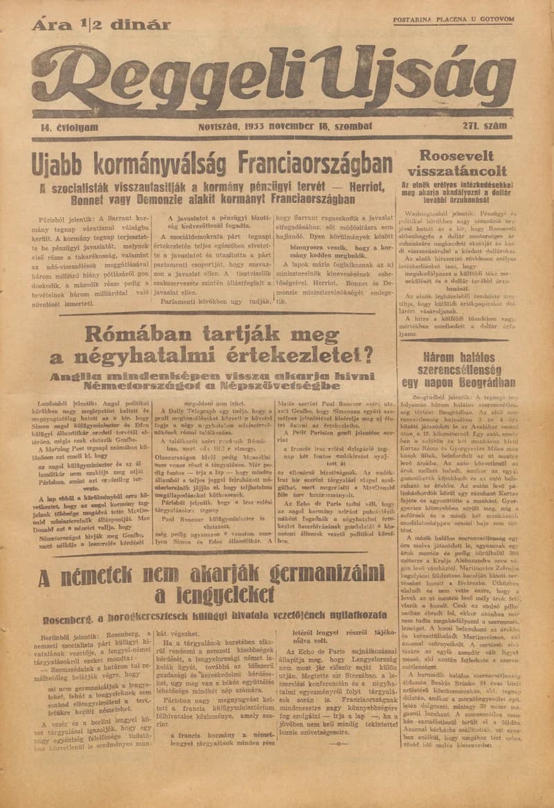 Reggeli Újság, 14. évf. 1933. november 18. 271. sz.