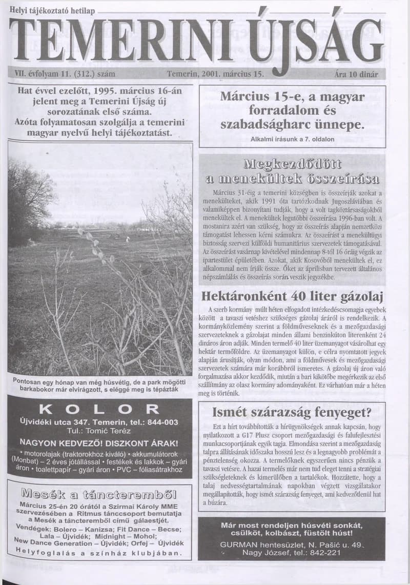 Temerini Újság, 7. évf. 2001. március 15. 11. sz.