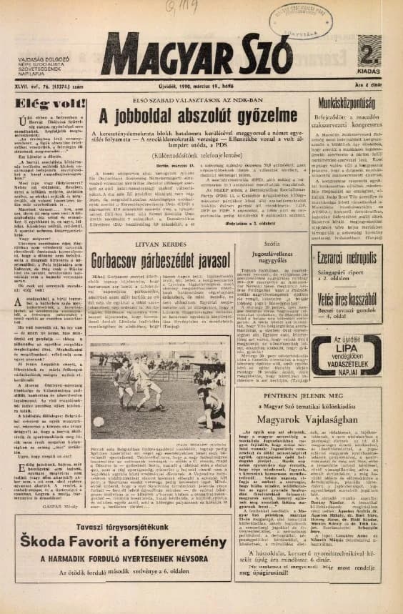 Magyar Szó, 47. évf. 1990. március 19. 76. sz. 1–20. oldal