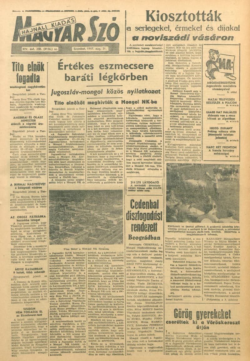 Magyar Szó, 14. évf. 1957. augusztus 31. 238. sz. 1–16. oldal