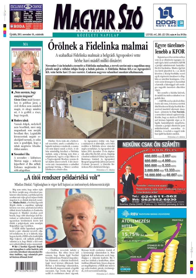 Magyar Szó, 68. évf. 2011. november 10. 263. sz. 1–20. oldal