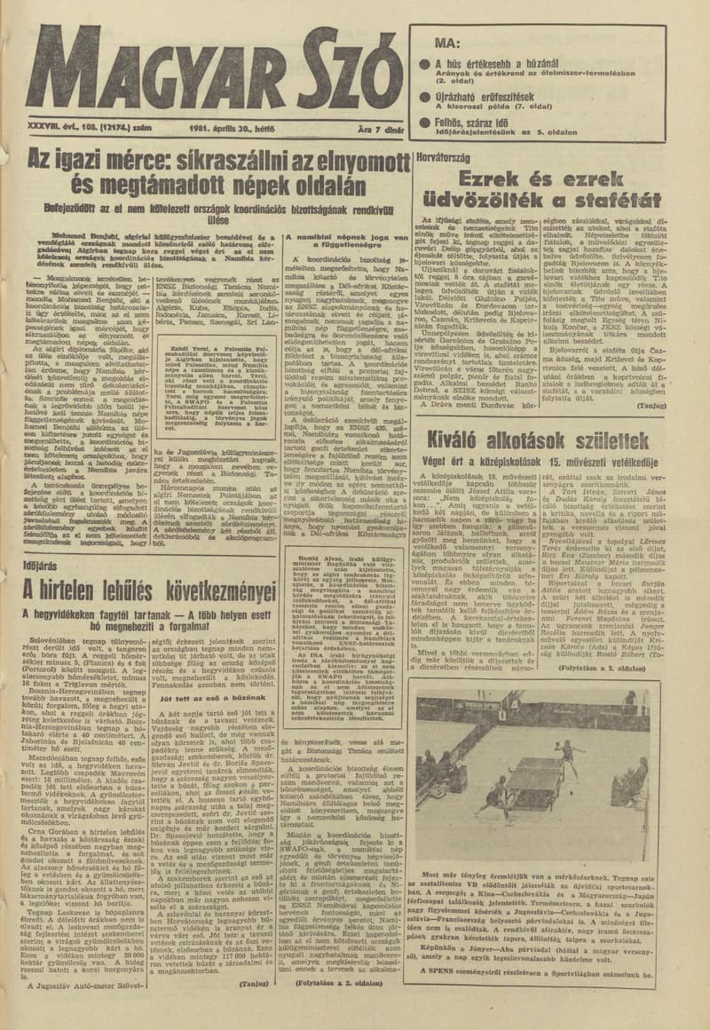 Magyar Szó, 38. évf. 1981. április 20. 108. sz.