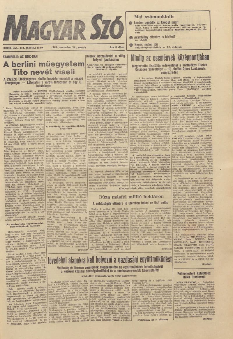 Magyar Szó, 39. évf. 1982. november 24. 324. sz. 1–24. oldal