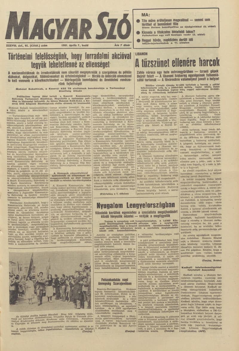 Magyar Szó, 38. évf. 1981. április 7. 95. sz.