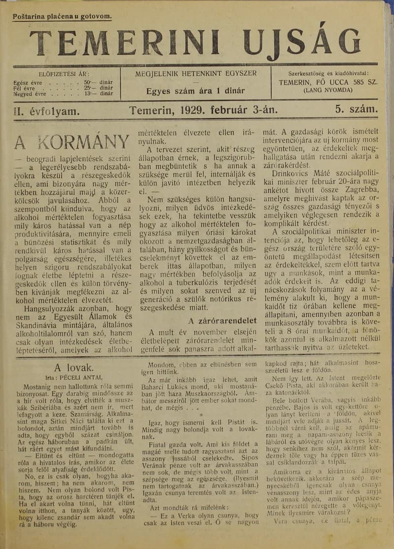 Temerini Újság 1928-1944, 2. évf. 1929. február 3. 5. sz.