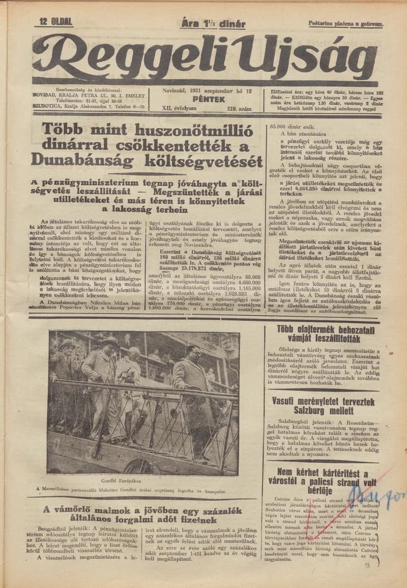 Reggeli Újság, 12. évf. 1931. szeptember 18. 219. sz.