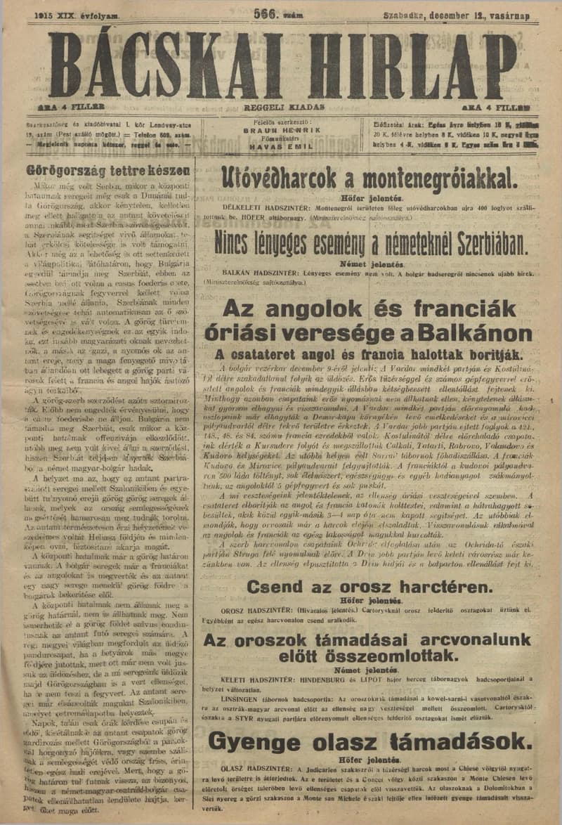 Bácskai Hirlap, 19. évf. 1915. december 12. 566. sz.