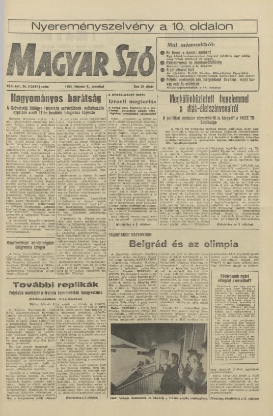 Magyar Szó, 42. évf. 1985. február 9. 38. sz. 1–28. oldal