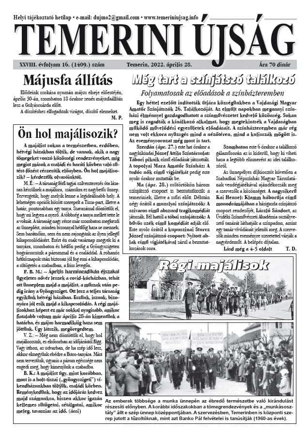 Temerini Újság, 28. évf. 2022. április 28. 16. sz.