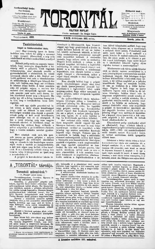 Torontál, 29. évf. 1900. július 18. 163. sz.