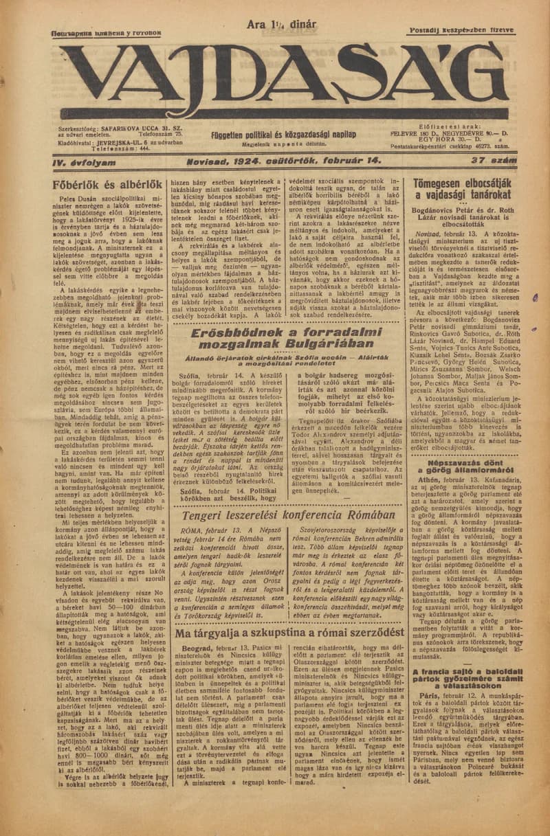 Vajdaság, 4. évf. 1924. február 14. 37. sz.