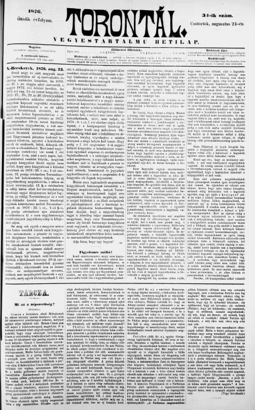 Torontál, 5. évf. 1876. augusztus 24. 34. sz.