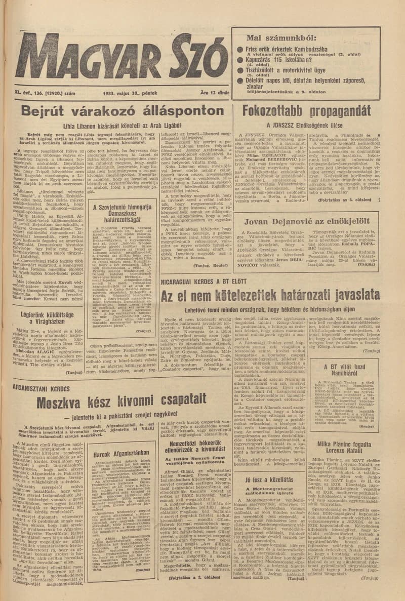 Magyar Szó, 40. évf. 1983. május 20. 136. sz. 1–20. oldal
