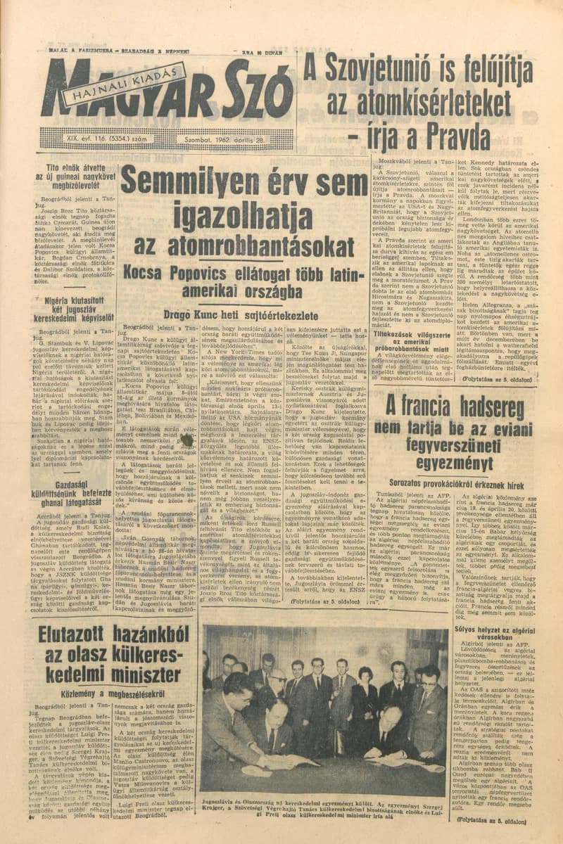 Magyar Szó, 19. évf. 1962. április 28. 116. sz. 1–12. oldal