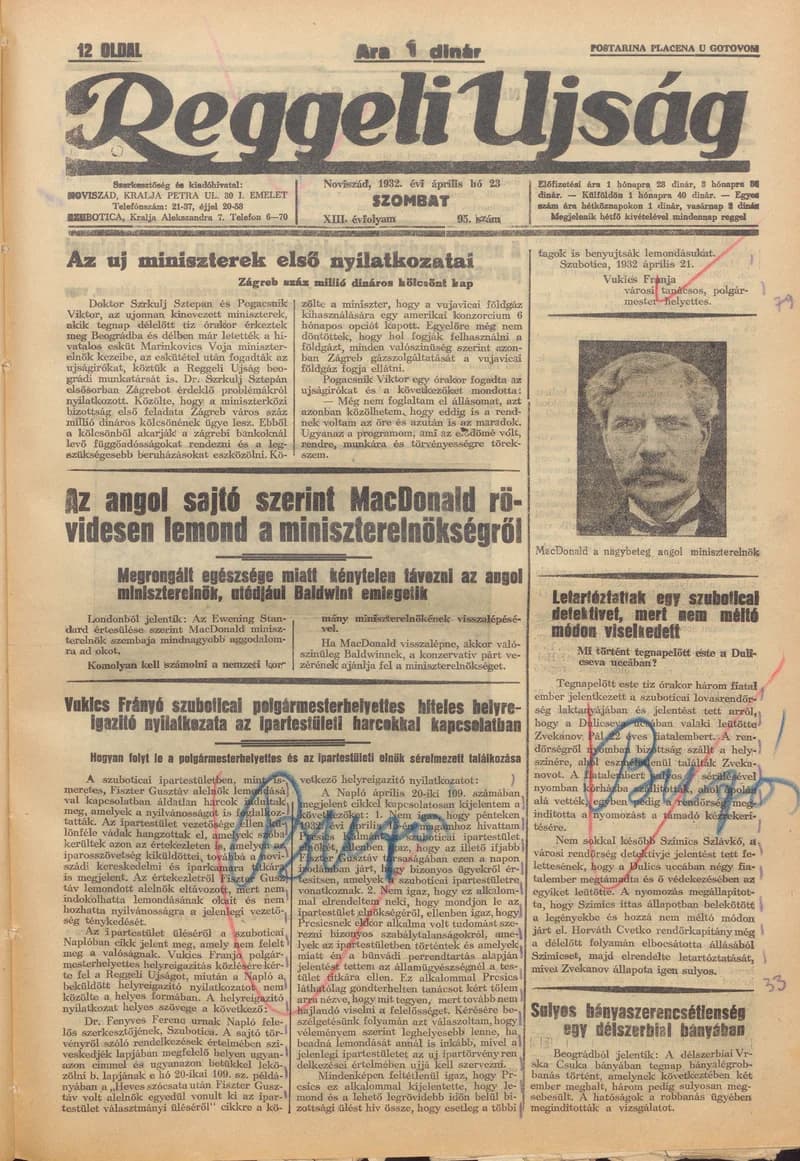 Reggeli Újság, 13. évf. 1932. április 23. 95. sz.