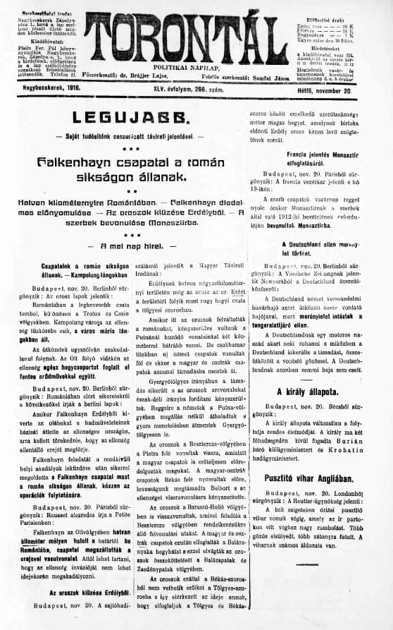 Torontál, 45. évf. 1916. november 20. 266. sz.