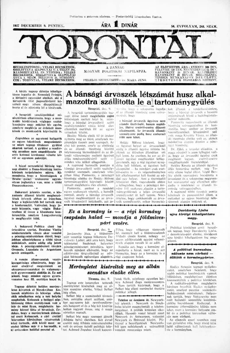 Torontál, 56. évf. 1927. december 9. 283. sz.