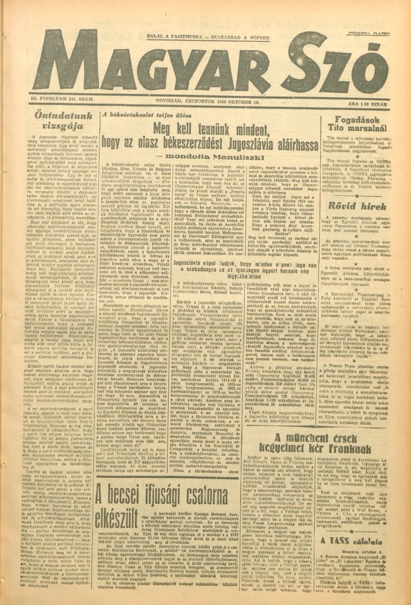 Magyar Szó, 3. évf. 1946. október 10. 241. sz. 1–4. oldal