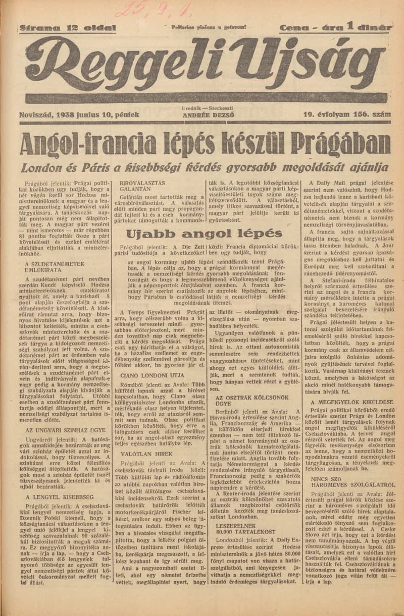 Reggeli Újság, 19. évf. 1938. június 10. 156. sz.