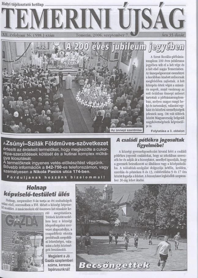 Temerini Újság, 12. évf. 2006. szeptember 7. 36. sz.