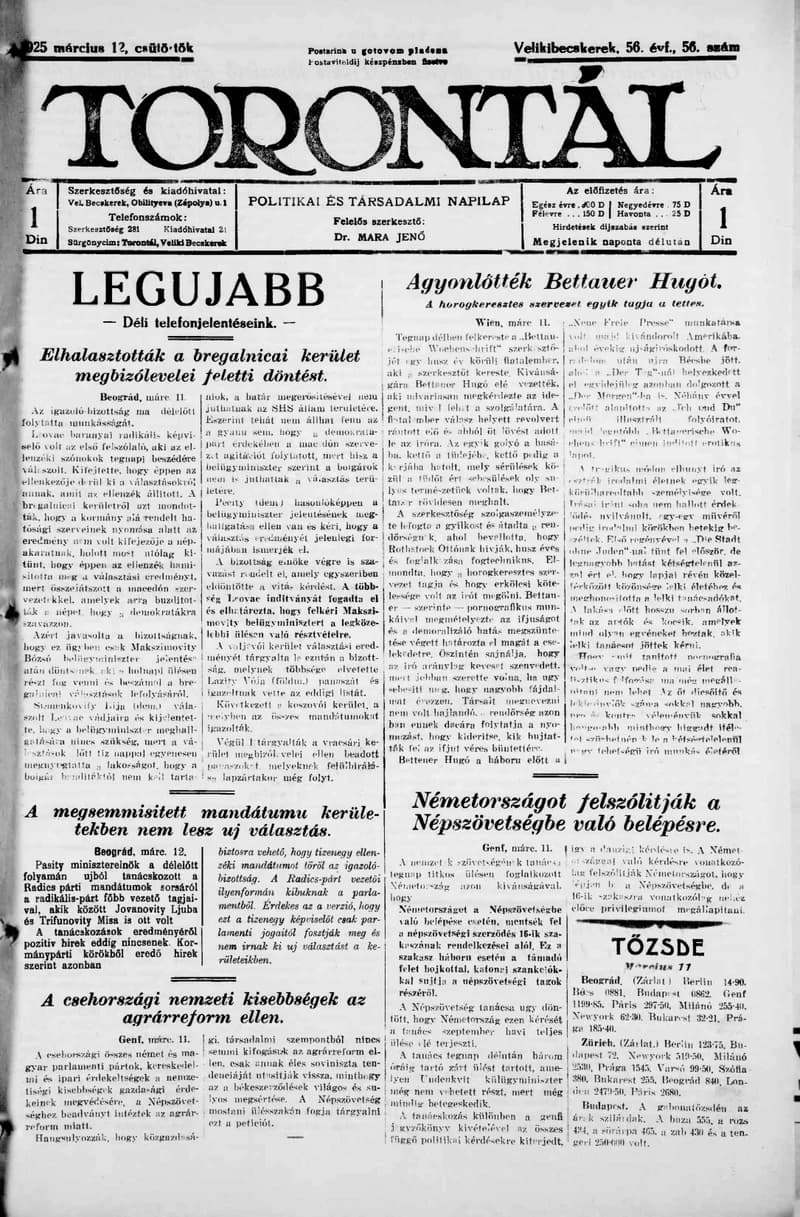 Torontál, 54. évf. 1925. március 12. 56. sz.