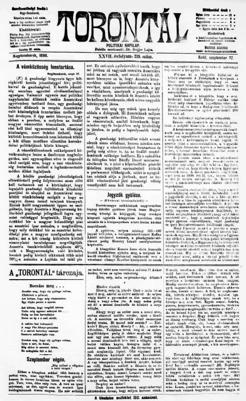 Torontál, 27. évf. 1898. szeptember 27. 219. sz.