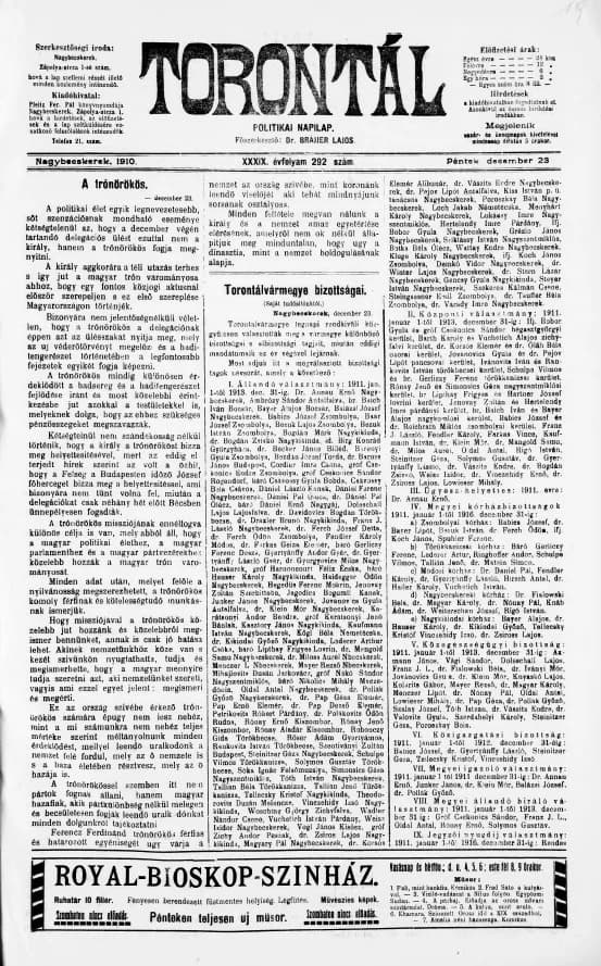 Torontál, 39. évf. 1910. december 23. 292. sz.