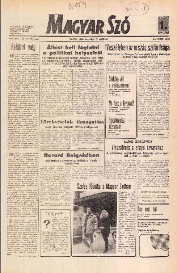 Magyar Szó, 46. évf. 1989. december 7. 334. sz. 1–16. oldal