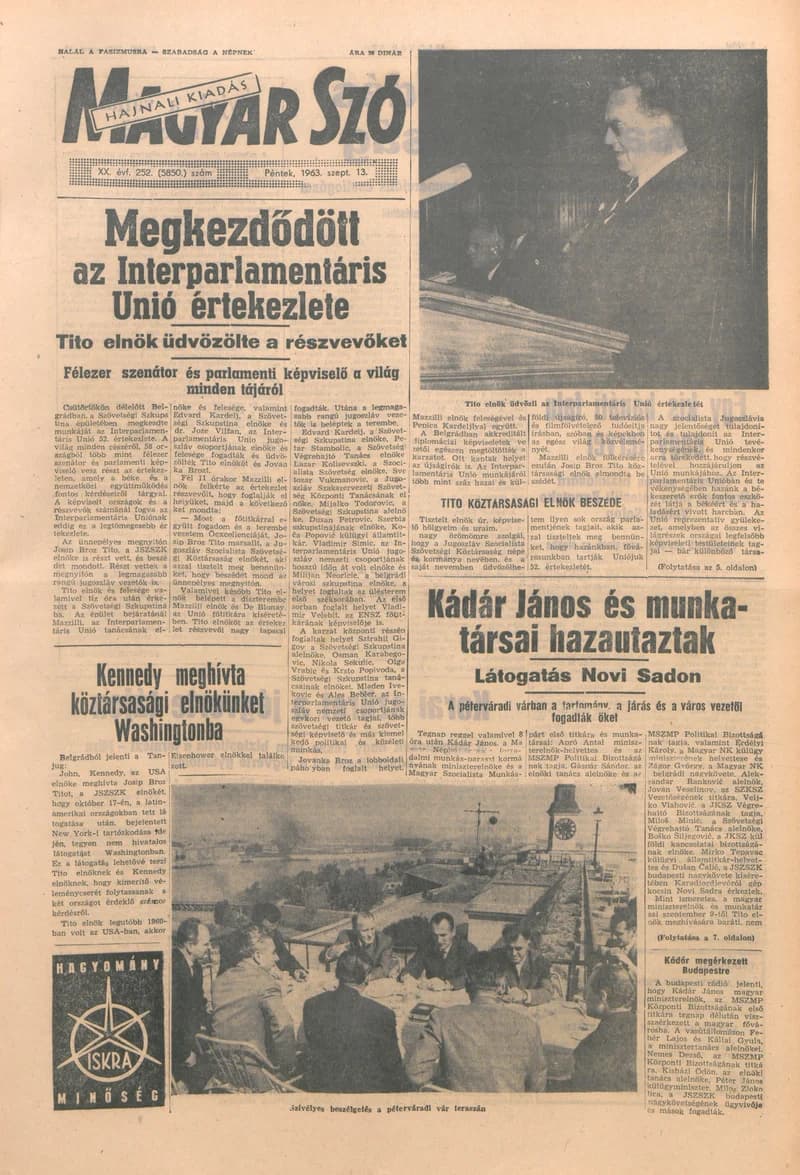 Magyar Szó, 20. évf. 1963. szeptember 13. 252. sz. 1–16. oldal