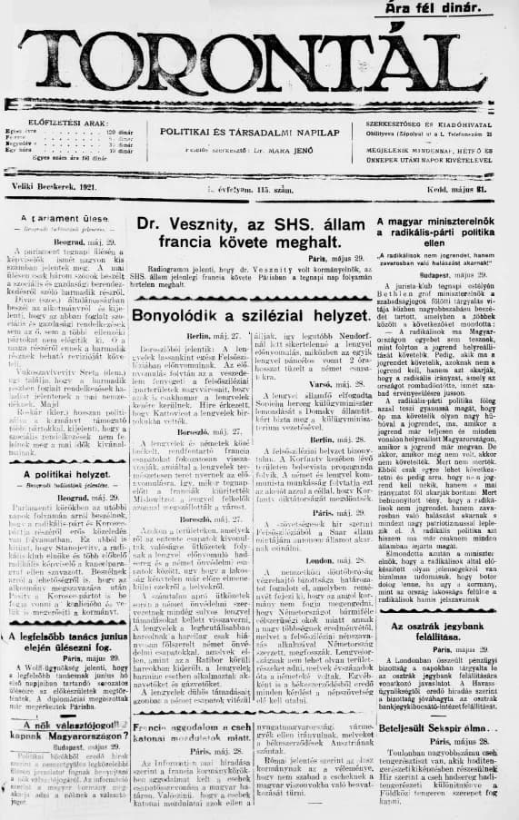 Torontál, 50. évf. 1921. május 31. 115. sz.