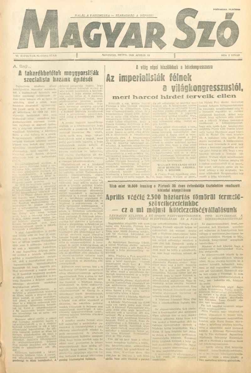 Magyar Szó, 6. évf. 1949. április 18. 92. sz. 1–4. oldal