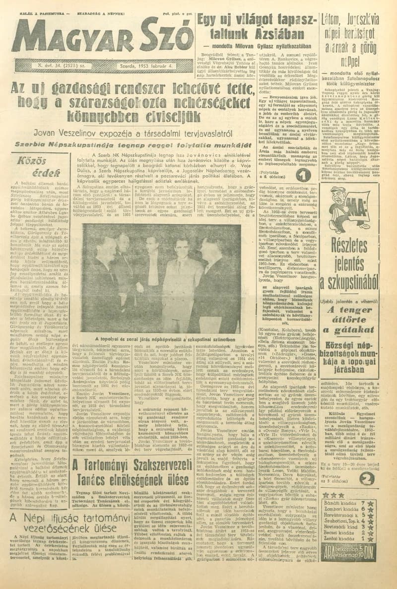 Magyar Szó, 10. évf. 1953. február 4. 34. sz. 1–10. oldal