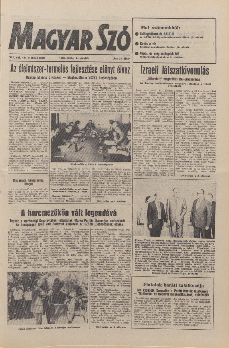 Magyar Szó, 42. évf. 1985. június 7. 154. sz. 1–20. oldal