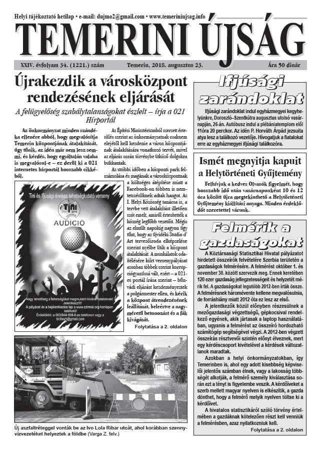 Temerini Újság, 24. évf. 2018. augusztus 23. 34. sz.