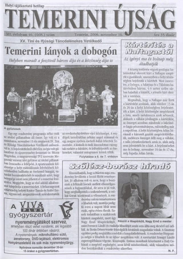 Temerini Újság, 12. évf. 2006. november 16. 46. sz.