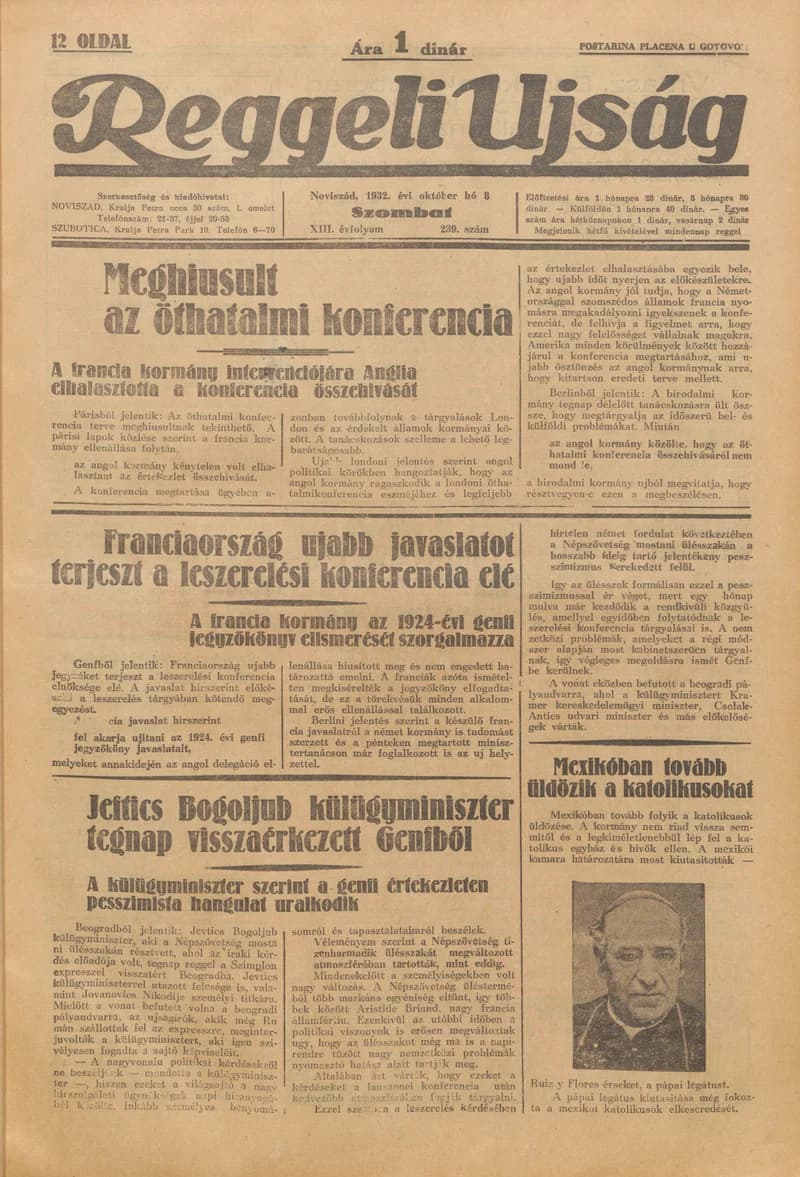 Reggeli Újság, 13. évf. 1932. október 8. 239. sz.