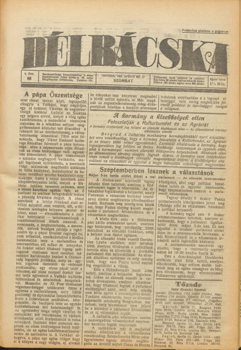 Délbácska, 5. évf. 1924. április 12. 88. sz.