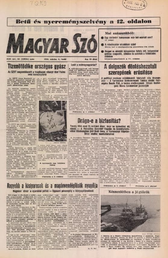 Magyar Szó, 43. évf. 1986. március 4. 61. sz. 1–20. oldal