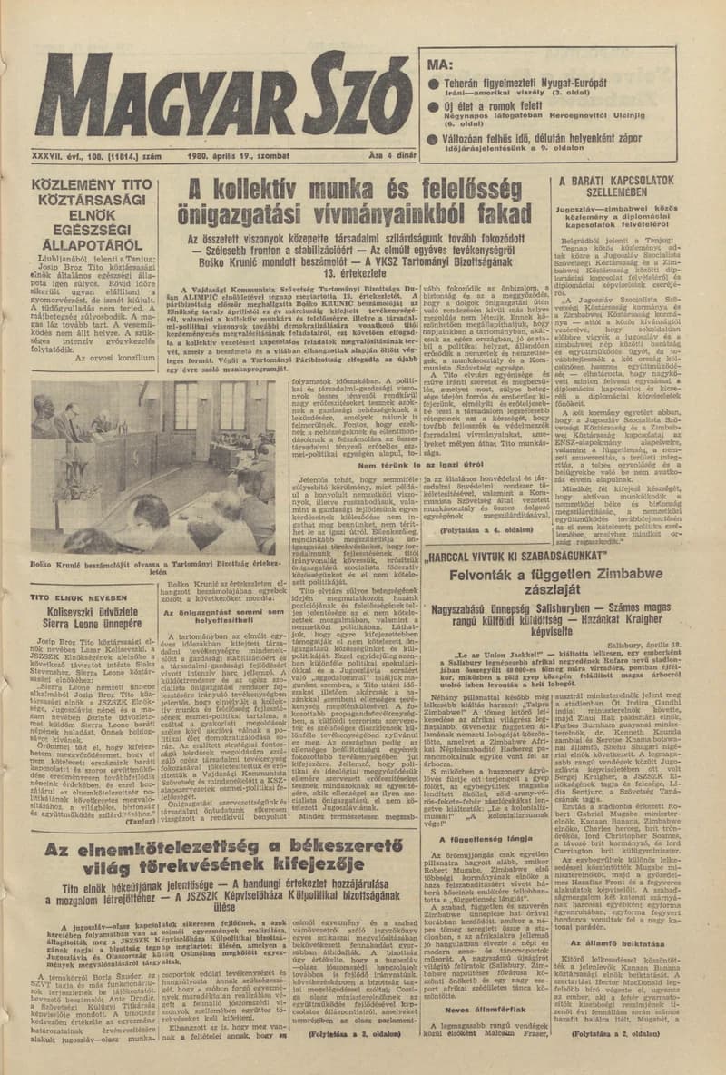 Magyar Szó, 37. évf. 1980. április 19. 108. sz. 1–20. oldal