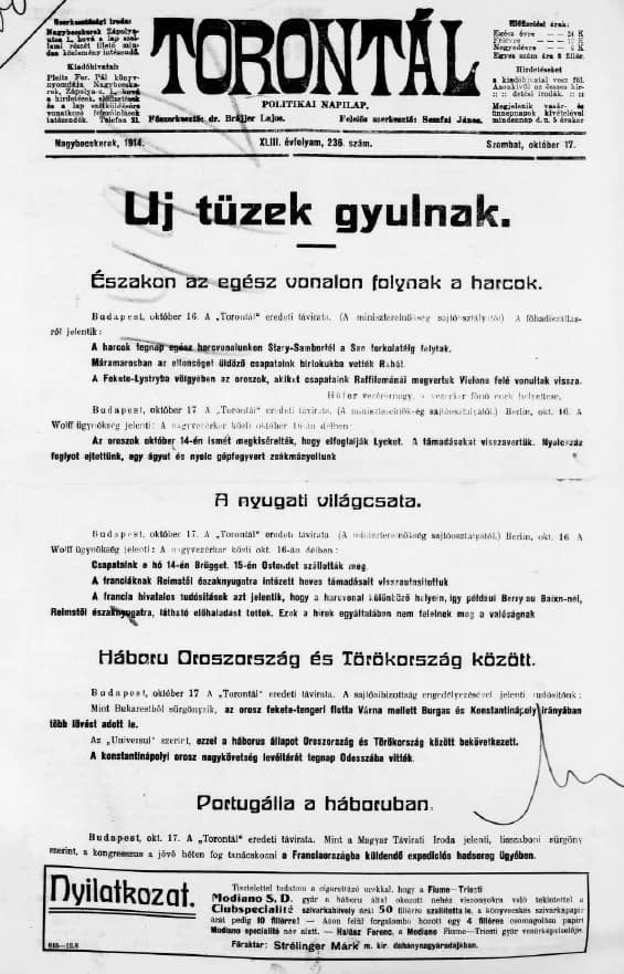 Torontál, 43. évf. 1914. október 17. 236. sz.