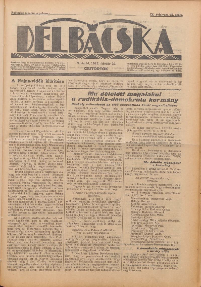Délbácska, 9. évf. 1928. február 23. 45. sz.