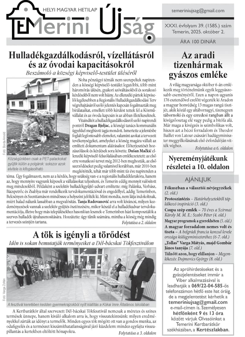 Temerini Újság, 31. évf. 2025. október 2. 39. sz.