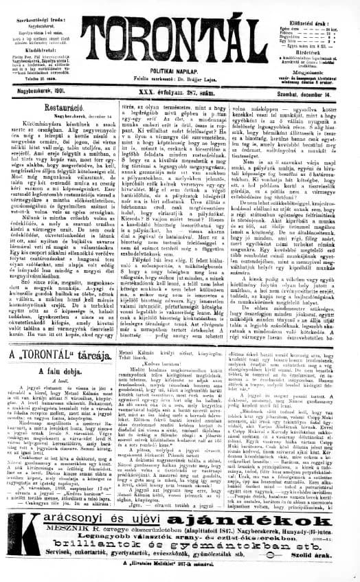 Torontál, 30. évf. 1901. december 14. 287. sz.