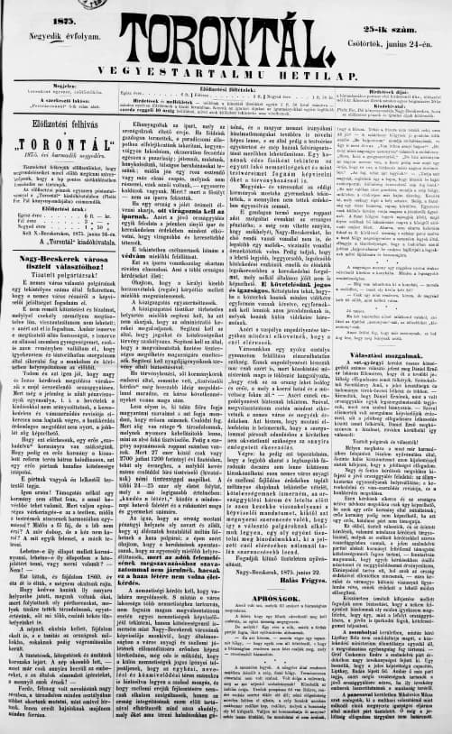 Torontál, 4. évf. 1875. június 24. 25. sz.