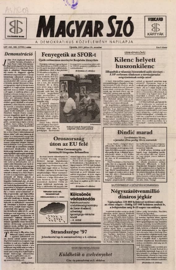 Magyar Szó, 54. évf. 1997. július 19. 168. sz. 1–16. oldal
