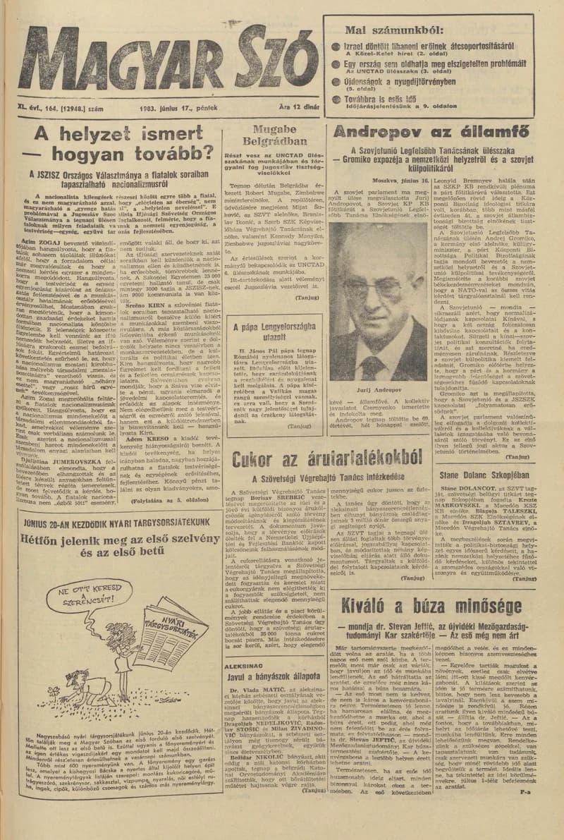 Magyar Szó, 40. évf. 1983. június 17. 164. sz. 1–20. oldal