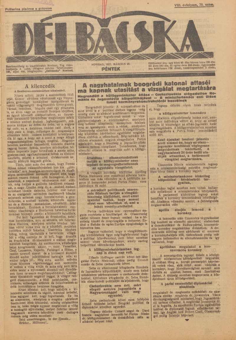 Délbácska, 8. évf. 1927. március 25. 70. sz.